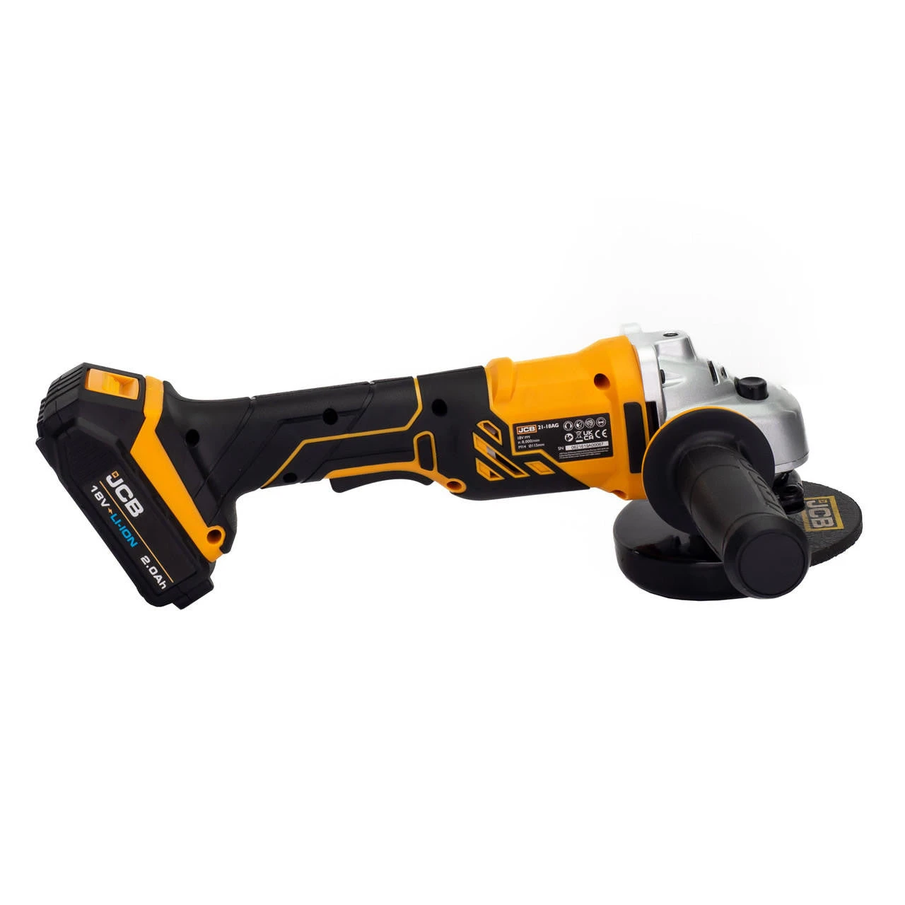 JCB 18V Battery Angle Grinder With 2x 2.0Ah Lithium-ion Battery And 2.4A Charger | JCB-18AG-2-V2 6 JCB 18V Battery Angle Grinder With 2x 2.0Ah Lithium-ion Battery And 2.4A Charger | JCB-18AG-2-V2 - Image 4