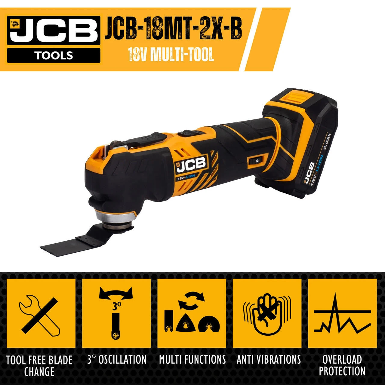 JCB 18V MULTI-TOOL WITH 2.0AH LITHIUM-ION BATTERY AND 2.4A CHARGER | JCB-18MT-2X-B 17 JCB 18V MULTI-TOOL WITH 2.0AH LITHIUM-ION BATTERY AND 2.4A CHARGER | JCB-18MT-2X-B - Image 15