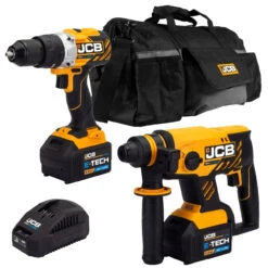 JCB 18V B/L Combi Drill B/L SDS Kit 2x 5.0ah Lithium-Ion Batteries And Super Fast Charger In 20" Kit Bag | 21-18BLTPKSDS-5