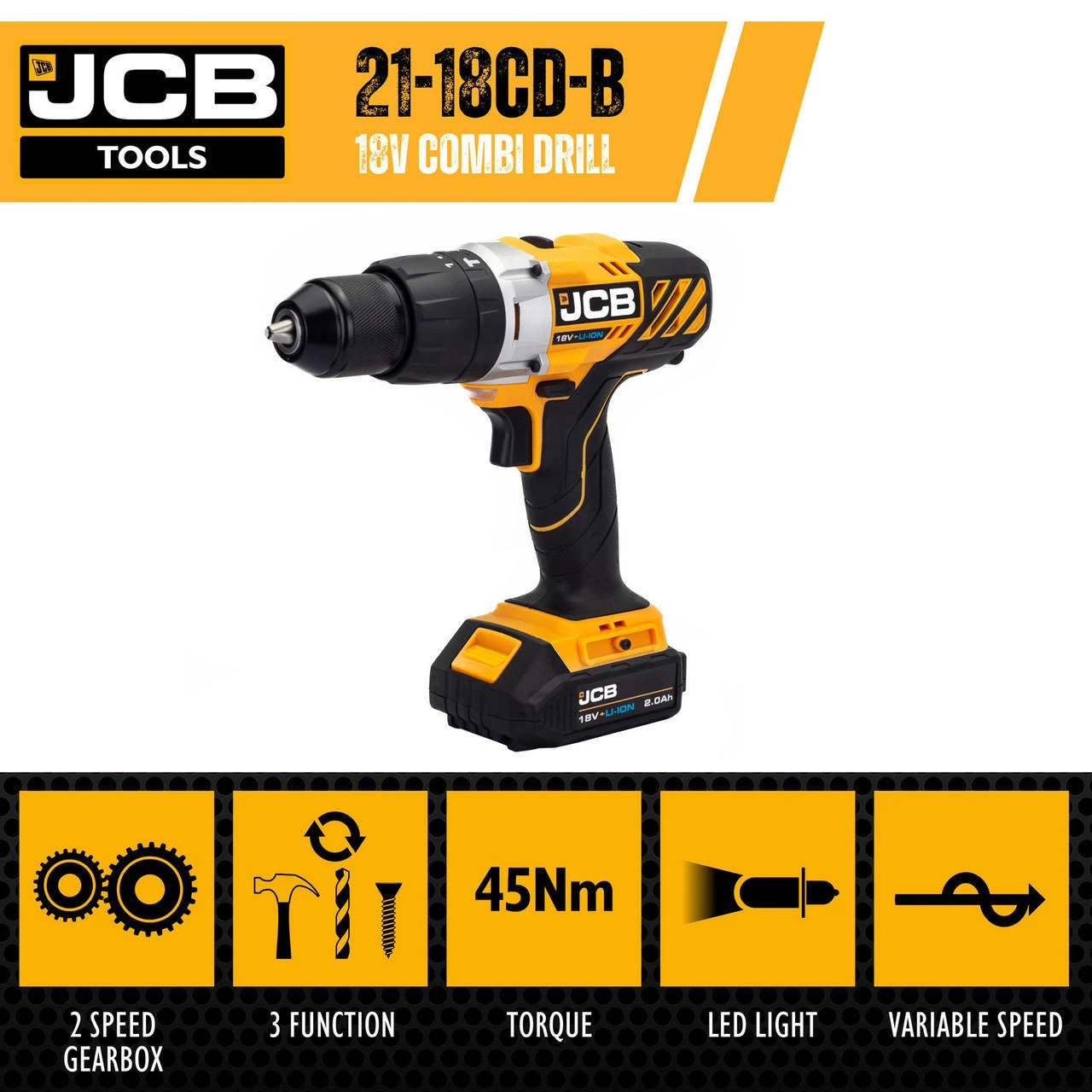 JCB 18V COMBI DRILL - JCB 18V Combi Drill 1x 2.0Ah 2.4A Charger | JCB-18CD-2XB 13 JCB 18V COMBI DRILL - JCB 18V Combi Drill 1x 2.0Ah 2.4A Charger | JCB-18CD-2XB - Image 11