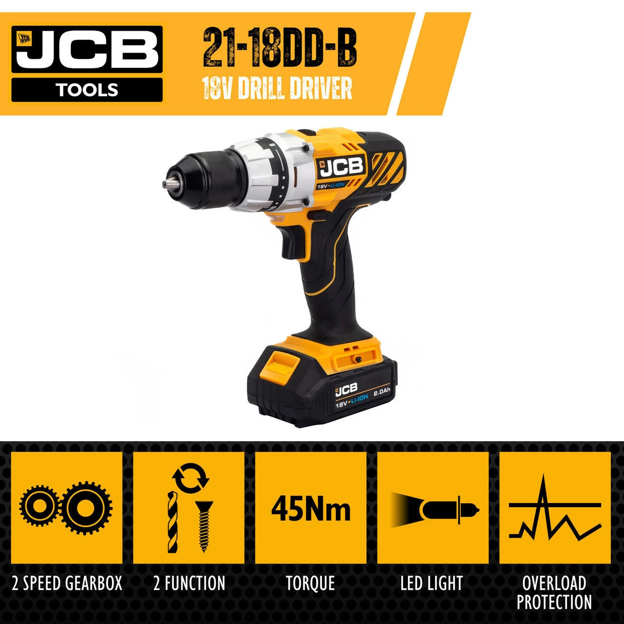 JCB 18V Drill Driver 1x2.0Ah Lithium-Ion Battery And 2.4A Fast Charger | 21-18DD-2XB 11 JCB 18V Drill Driver 1x2.0Ah Lithium-Ion Battery And 2.4A Fast Charger | 21-18DD-2XB - Image 9